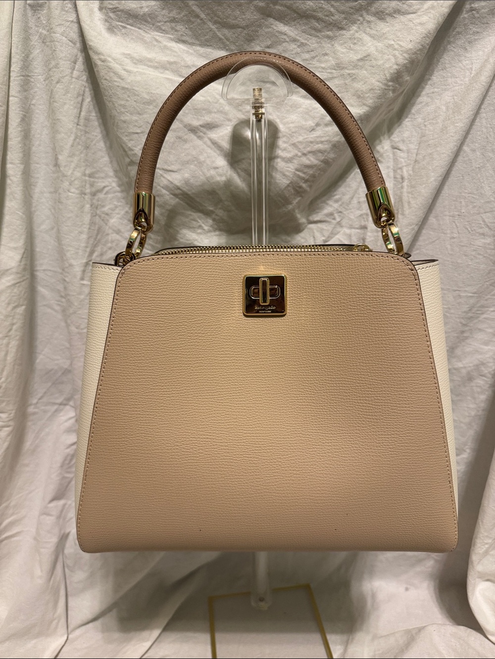 kate spade Beige and White Structured Top-Handle Satchel
